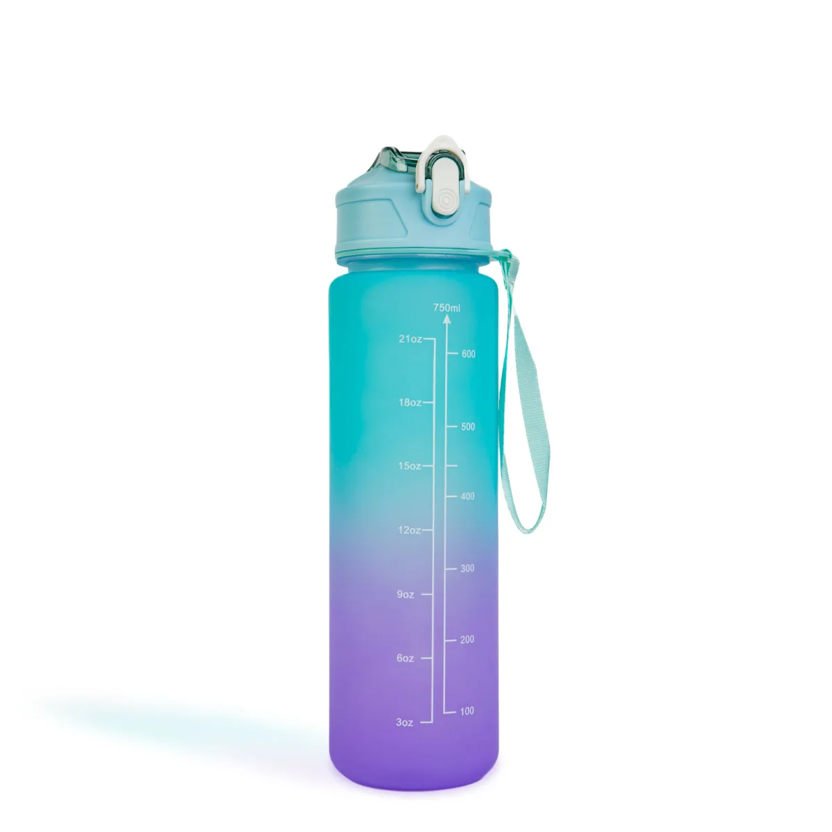 Bidon sport 750 ml, plastic opac degradé, capac etans, cu curea, multicolor - imagine 4