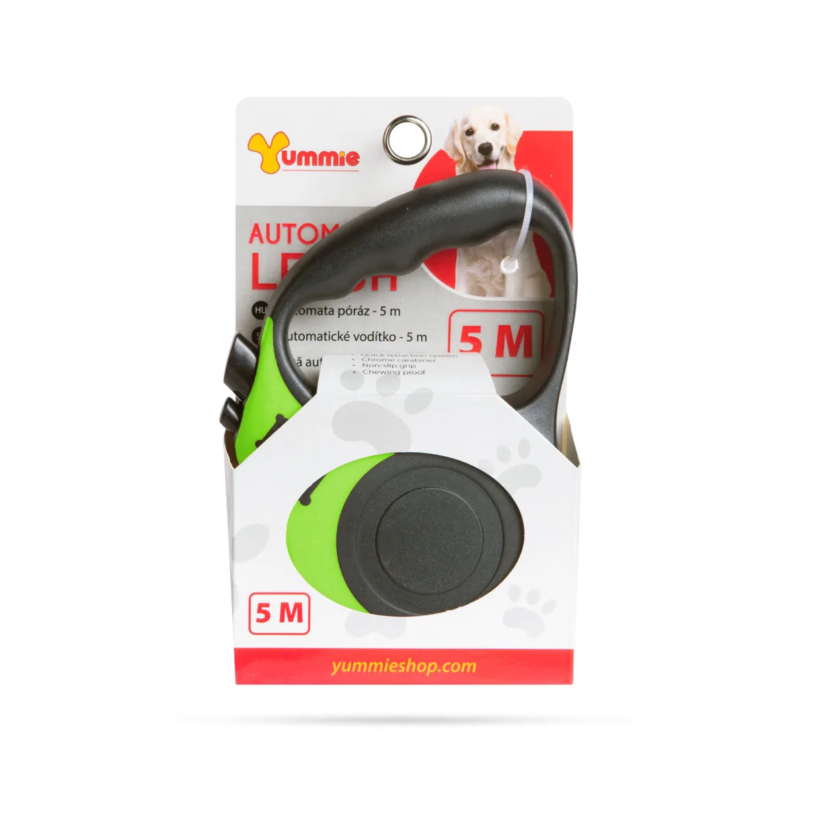 Lesa retractabila automata 5 m pentru caini, sistem frana, maner antiderapant, verde - imagine 3