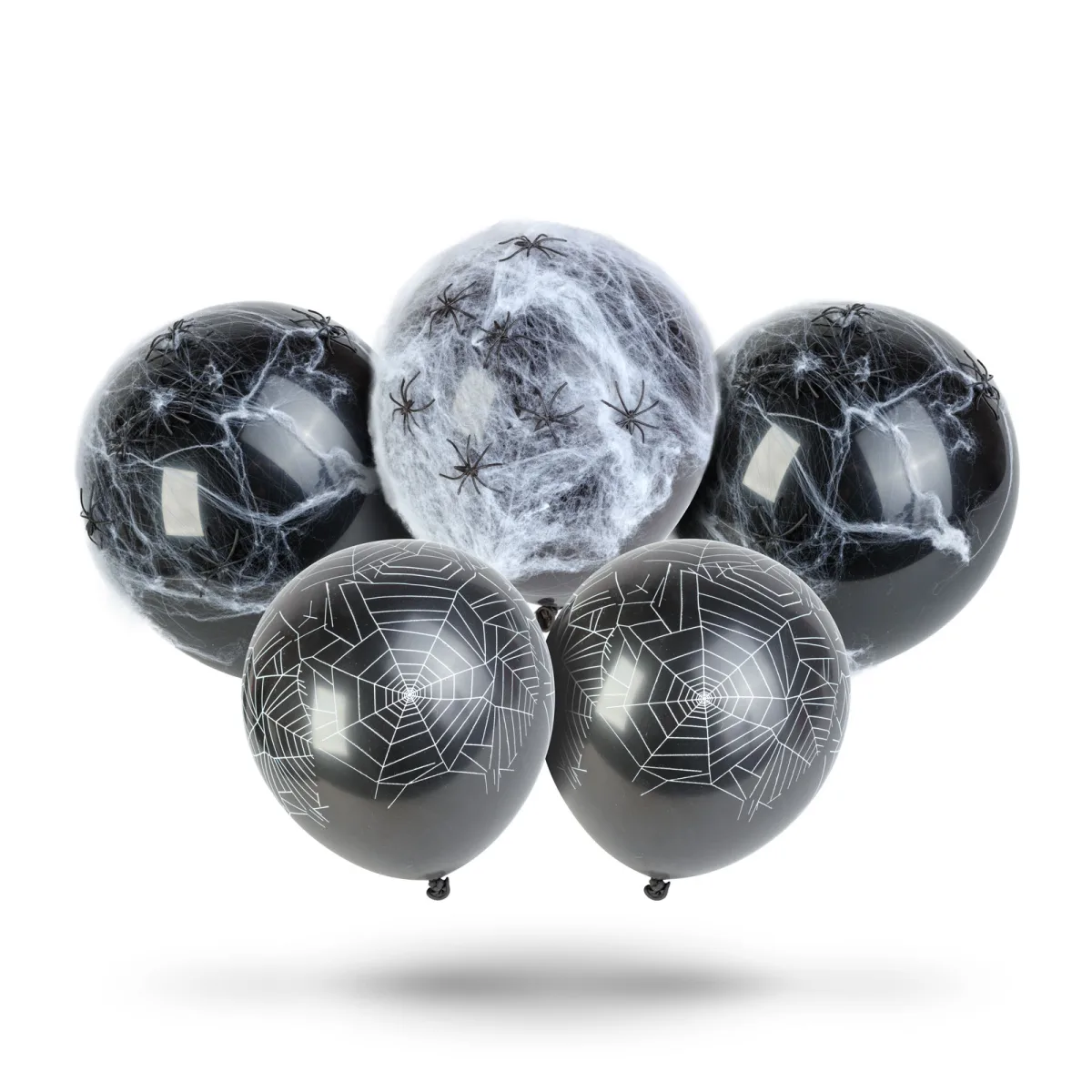 Set decorativ Halloween, 5 baloane, panza de paianjen 10 g si 10 paianjeni
