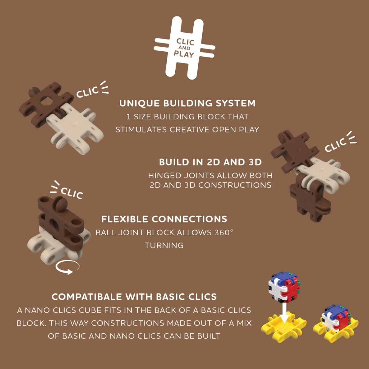 Nano Clics Pentru construit animale salbatice 250 piese, Clicformers - imagine 5