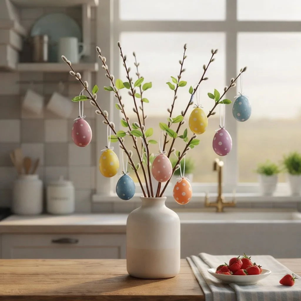 Crenguta Decorativa Salcie Artificiala, 58 cm, Decor Primavara si Paste