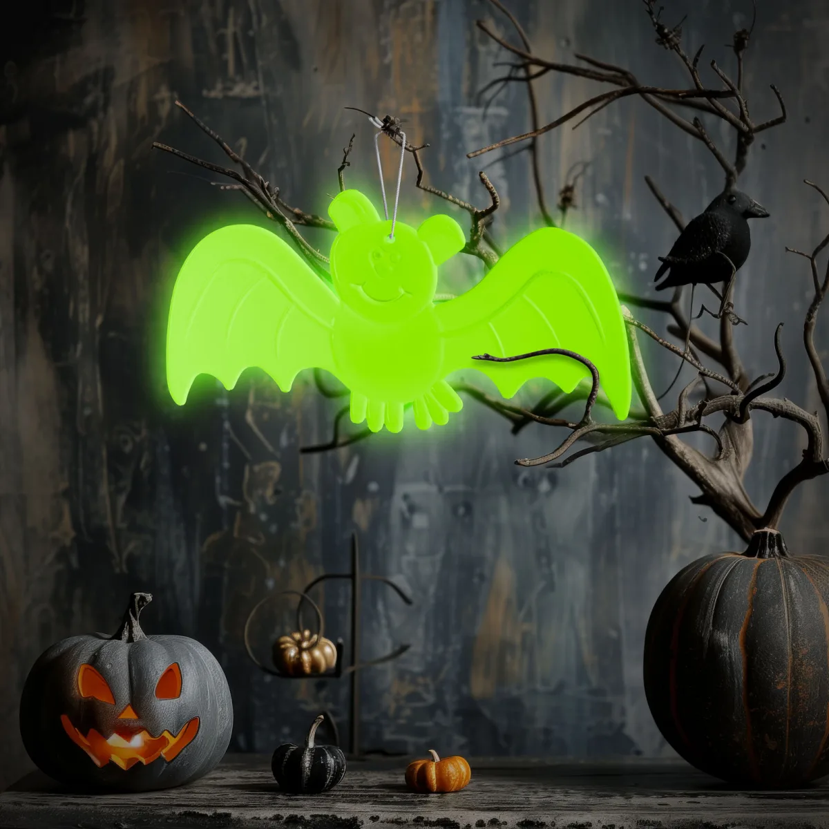 Decor Halloween fosforescent, liliac, 20x10 cm, 2 buc, plastic, reutilizabil