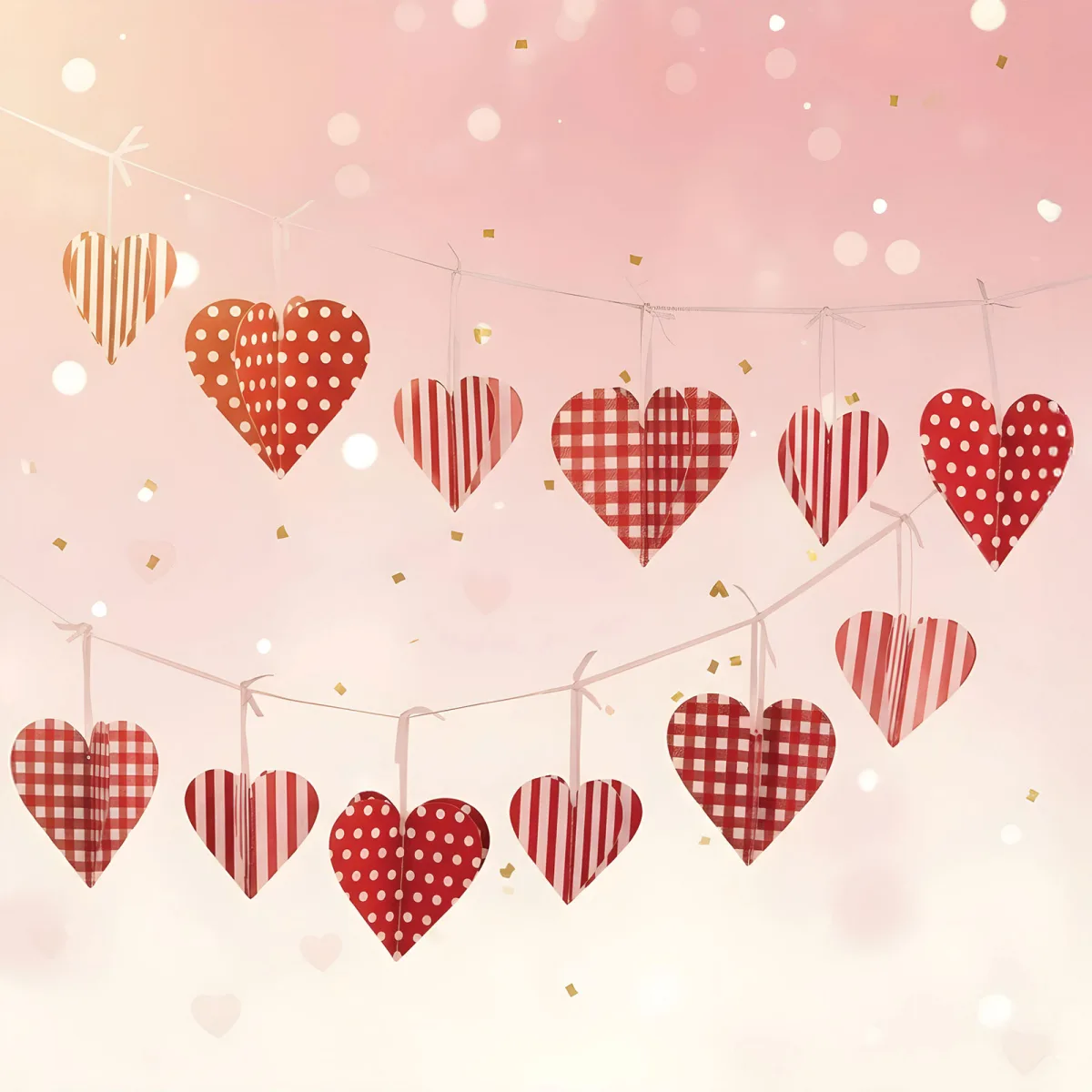 Ghirlanda inimioare 2 m, decor Valentine rosu alb, 12 piese, decor romantic petrecere - imagine 4