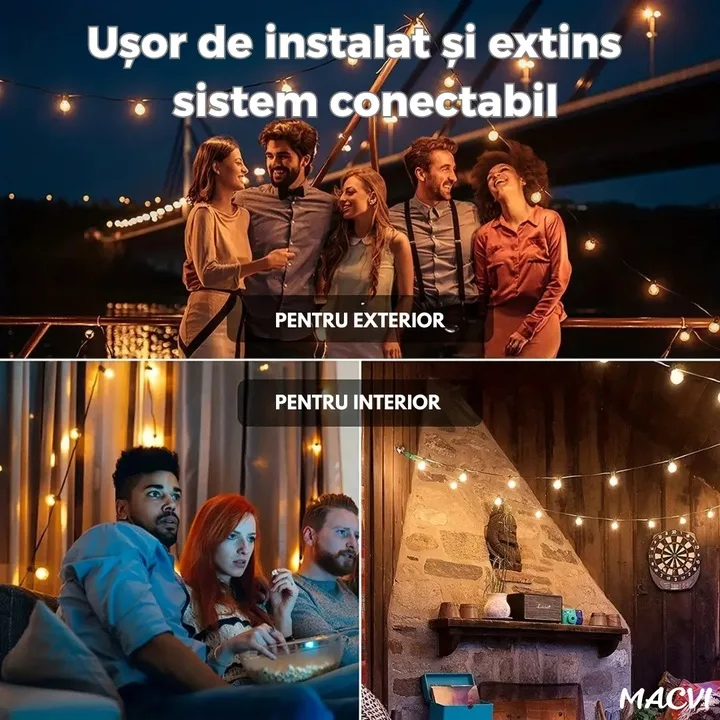 Ghirlanda luminoasa Macvi® led 8 metri cu 25 becuri G40 interconectabila rezistenta la exterior cu bec de rezerva inclus - imagine 3