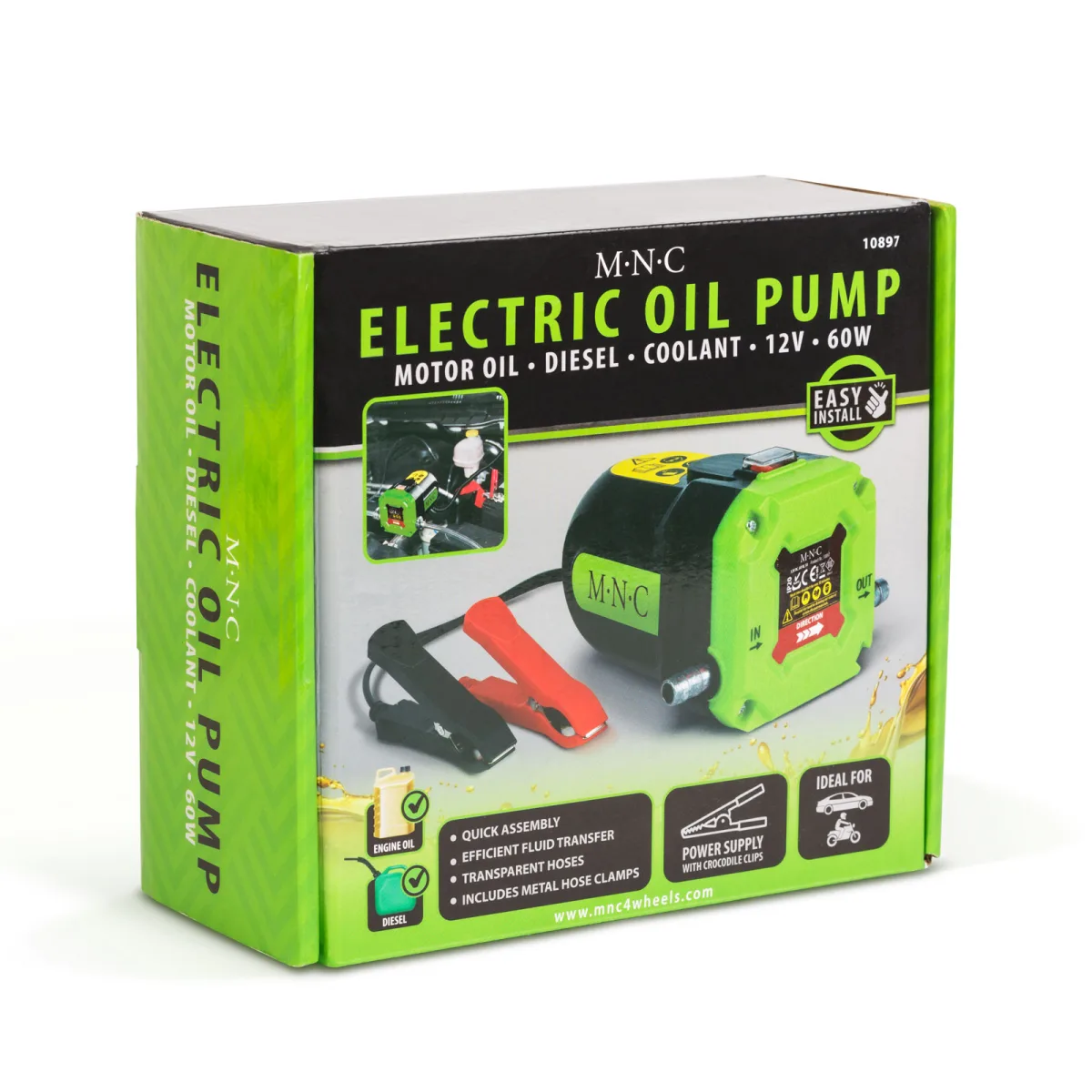Pompa electrica 12V pentru transfer ulei si motorina, 60W, cu furtunuri si cleme crocodil - imagine 3