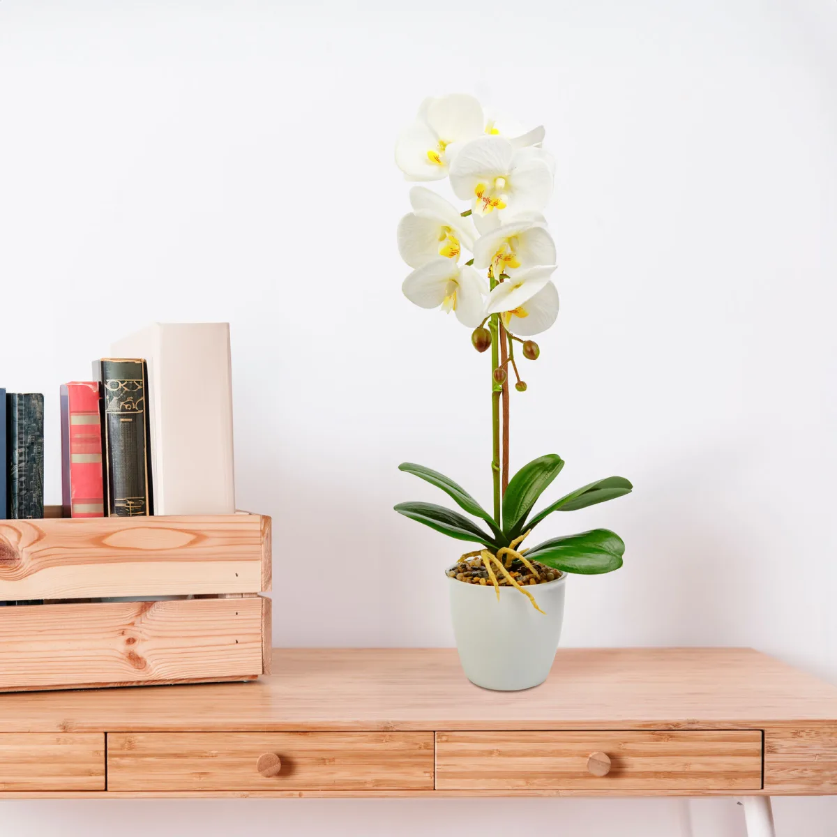 Planta artificiala orhidee alba 48 cm, decor elegant realist, pentru casa birou sau evenimente