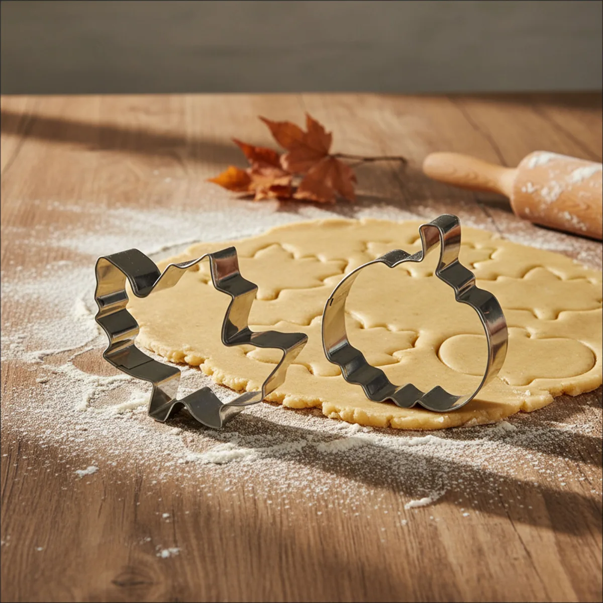 Set forme biscuiti, model frunza si dovleac, 8 cm, 2 bucati, forme din inox