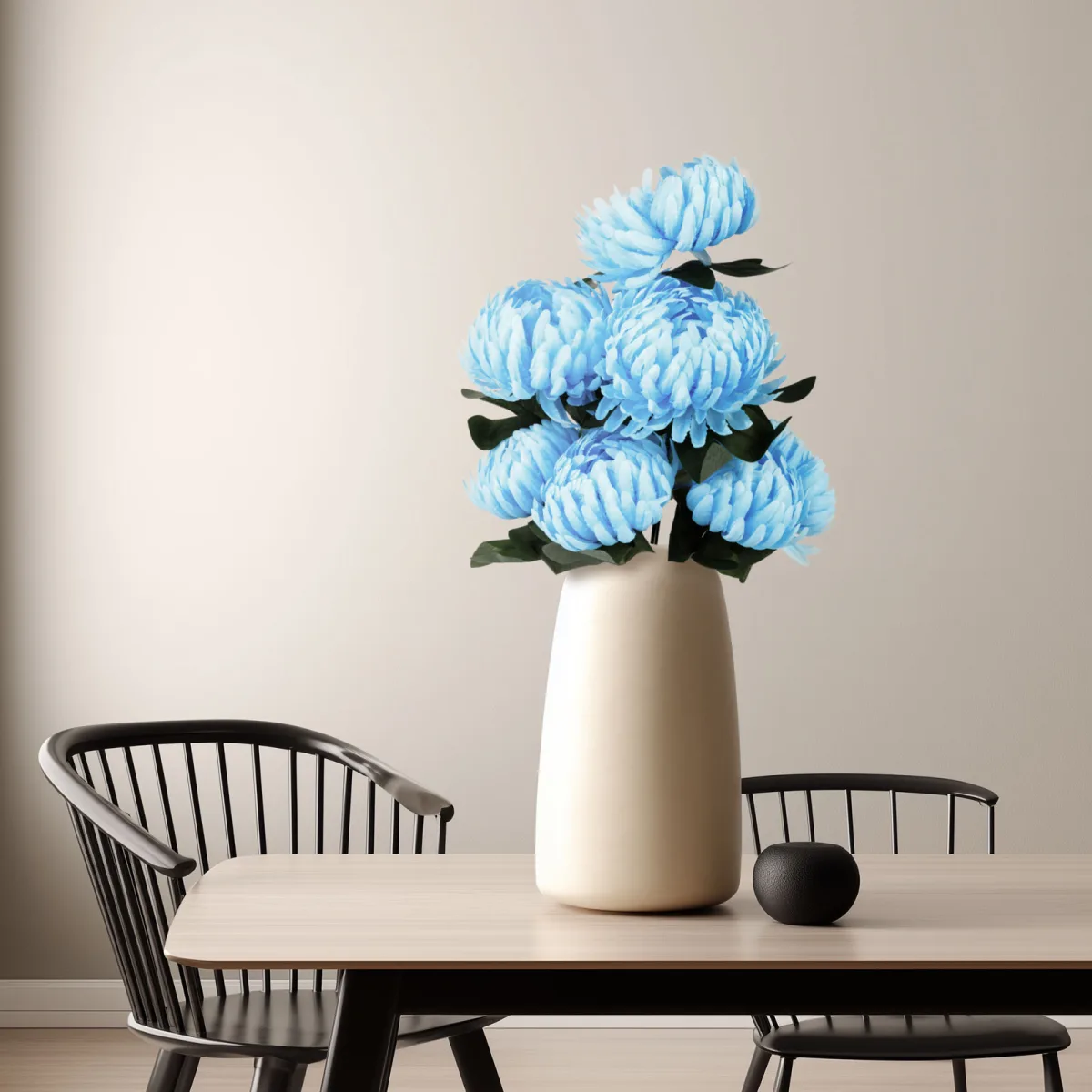 Crizantema artificiala albastra 58 cm, floare decorativa realista interior exterior