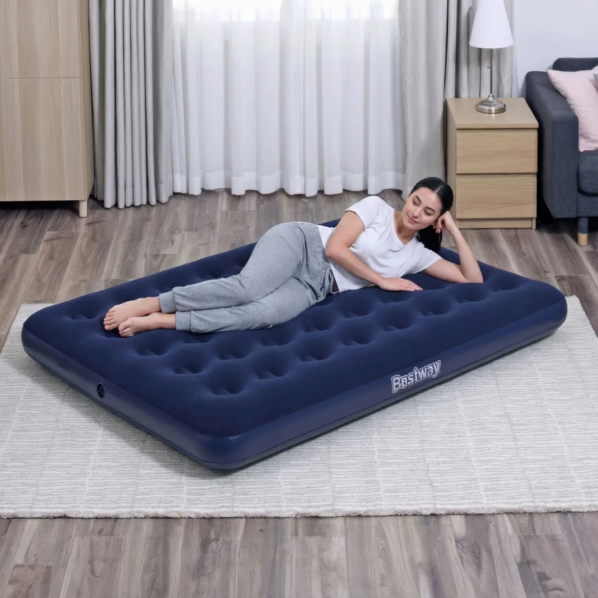 Saltea gonflabila single, velur, albastru, 191x137x22 cm, utilizare interioara si exterioara - imagine 3