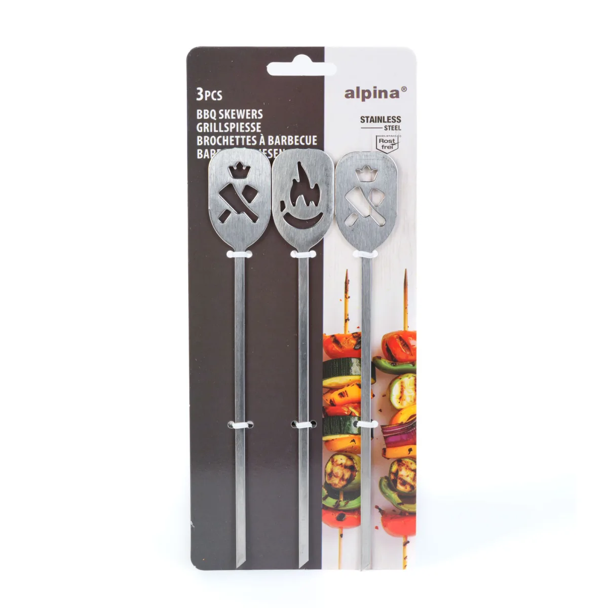 Set 3 frigarui metalice pentru gratar BBQ, carne si legume, lungime 18,5 cm