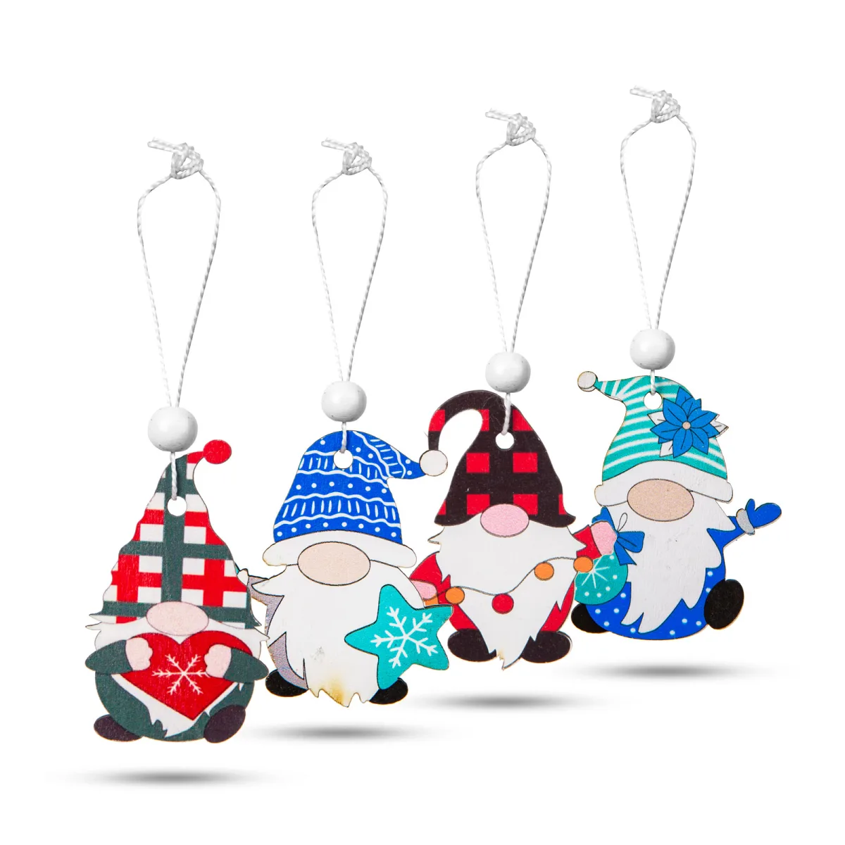 Set decoratiuni brad lemn elf 12 buc, figurine agatatoare, 4 modele, stil scandinav - imagine 2