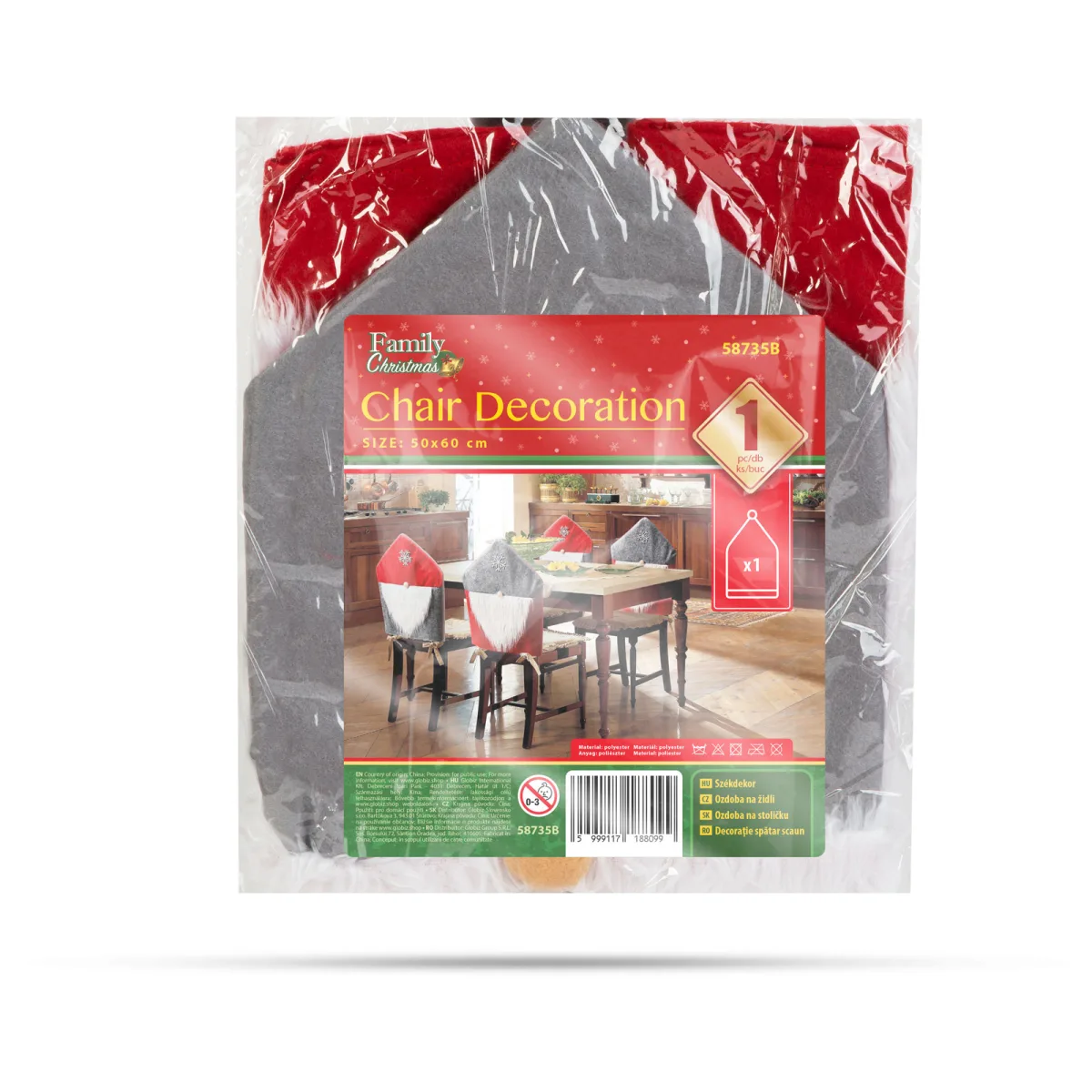 Husa scaun Craciun elf scandinav 50 x 60 cm, decor festiv gri/ rosu pentru masa - imagine 2