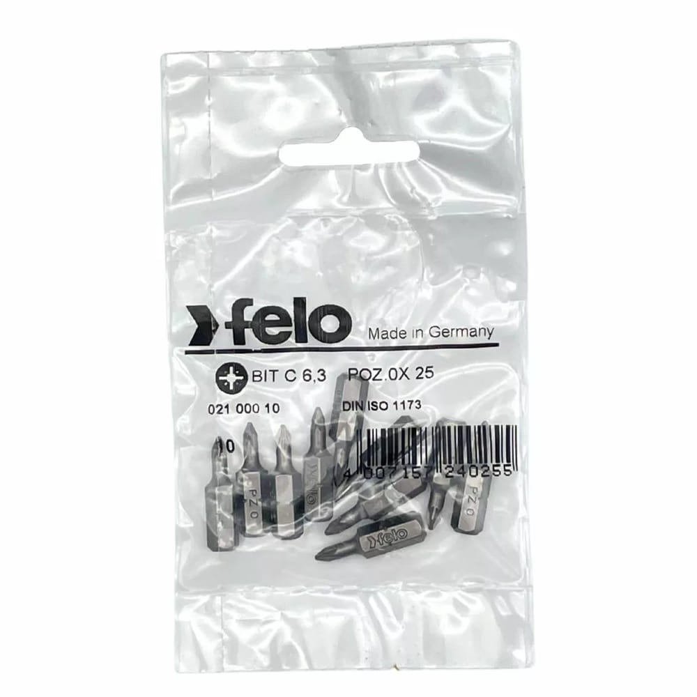 set 10 biti felo, seria industrial profil pozidrive, c6.3, pz0, 25mm 2 Set 10 biti Felo, seria Industrial profil Pozidrive, C6.3, PZ0, 25mm - imagine 2