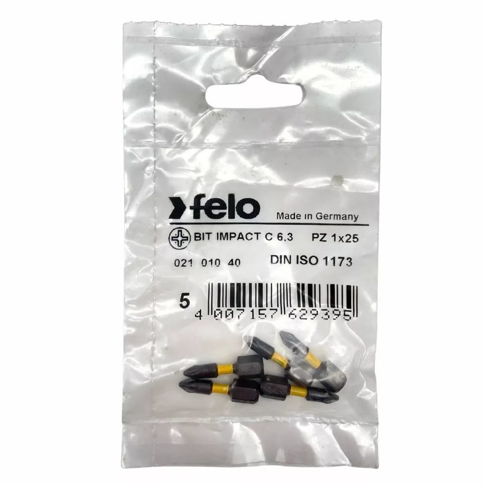 set 5 biti felo, seria impact profil pozidrive, c6.3, pz1, 25mm 1 Set 5 biti Felo, seria Impact profil Pozidrive, C6.3, PZ1, 25mm