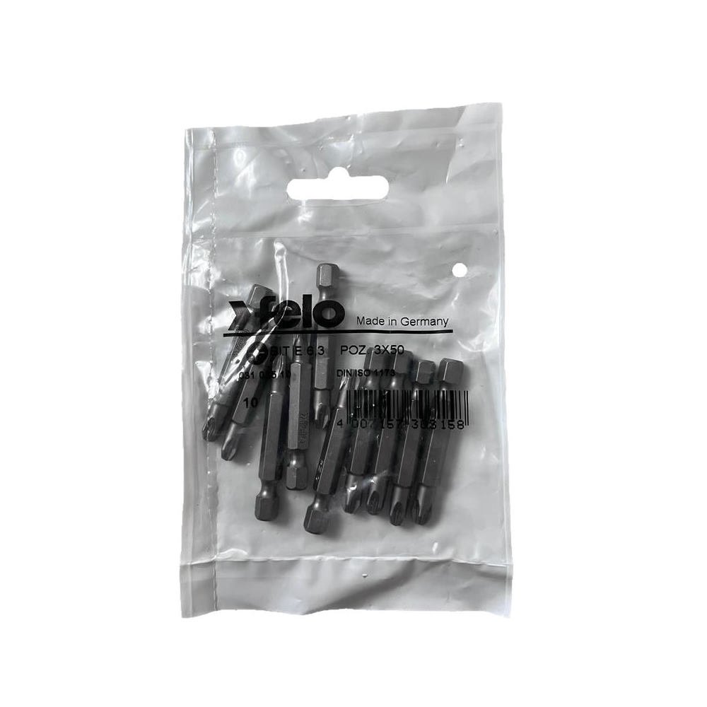 set 10 biti felo, seria industrial profil pozidrive, e6.3, pz3, 50mm 1 Set 10 biti Felo, seria Industrial profil Pozidrive, E6.3, PZ3, 50mm