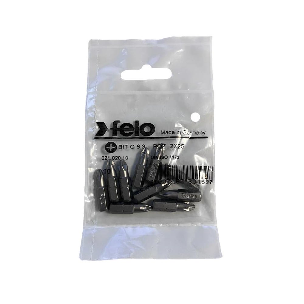 set 10 biti felo, seria industrial profil pozidrive, c6.3, pz2, 25mm 2 Set 10 biti Felo, seria Industrial profil Pozidrive, C6.3, PZ2, 25mm - imagine 2