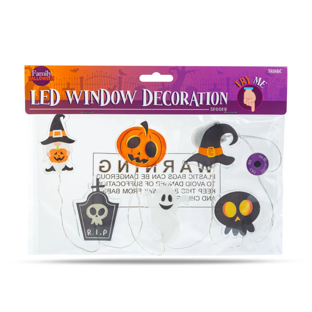 Decoratiune fereastra LED Halloween forme multiple gel 85 cm, lumina alba calda - imagine 5