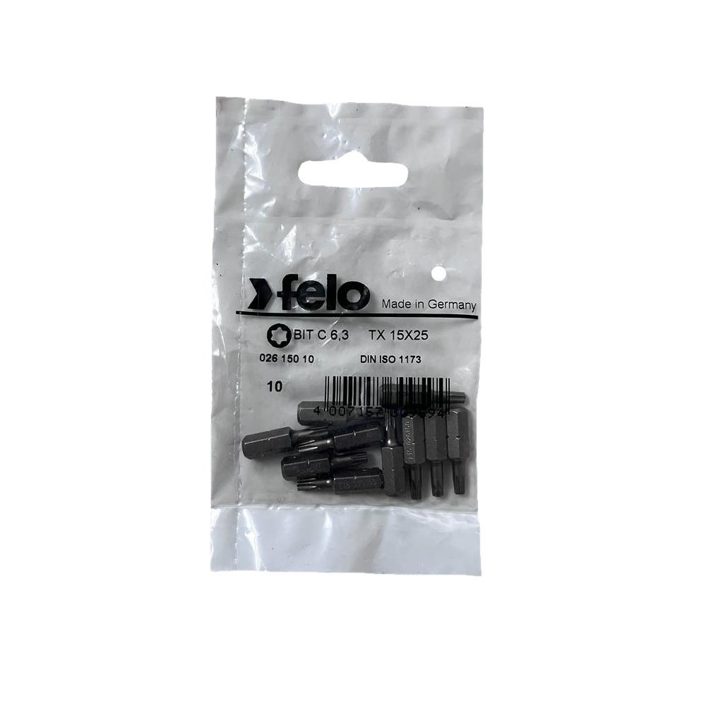 set 10 biti felo, seria industrial profil torx, c6.3, tx15, 25mm 1 Set 10 biti Felo, seria Industrial profil Torx, C6.3, TX15, 25mm