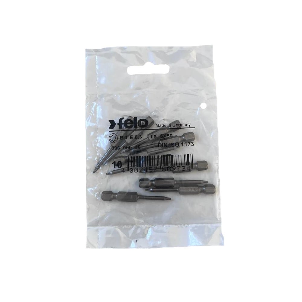 set 10 biti felo, seria industrial profil torx, e6.3, tx5, 50mm 2 Set 10 biti Felo, seria Industrial profil Torx, E6.3, TX5, 50mm - imagine 2
