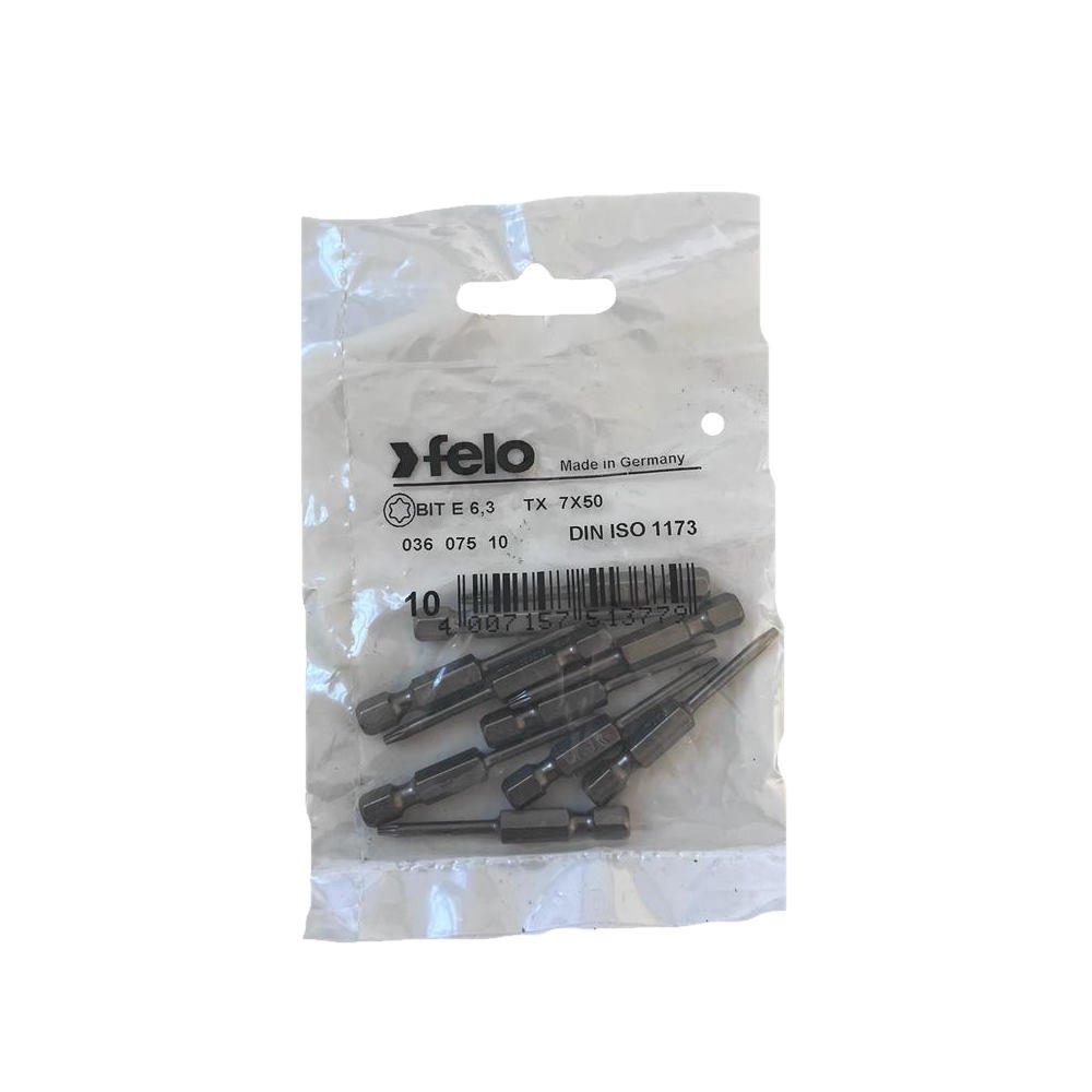 set 10 biti felo, seria industrial profil torx, e6.3, tx7, 50mm 2 Set 10 biti Felo, seria Industrial profil Torx, E6.3, TX7, 50mm - imagine 2