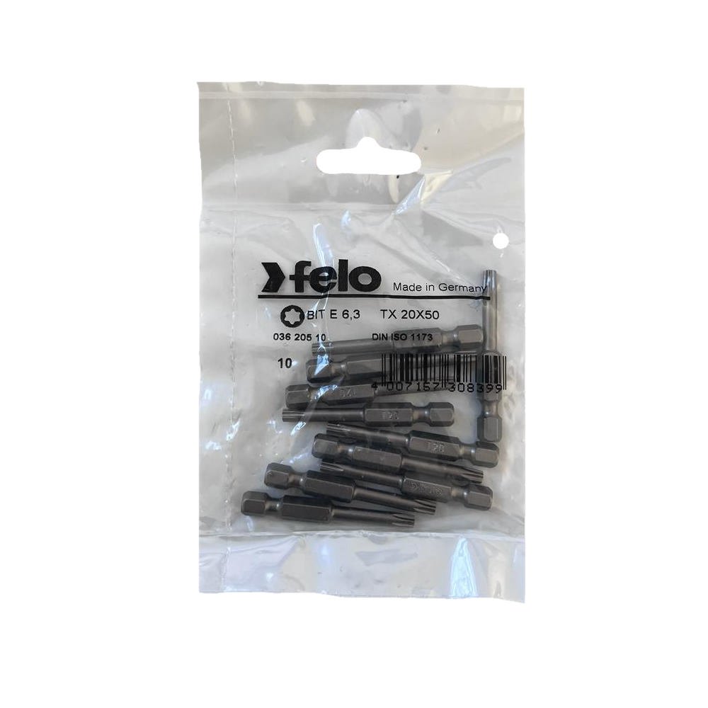 set 10 biti felo, seria industrial profil torx, e6.3, tx20, 50mm 1 Set 10 biti Felo, seria Industrial profil Torx, E6.3, TX20, 50mm