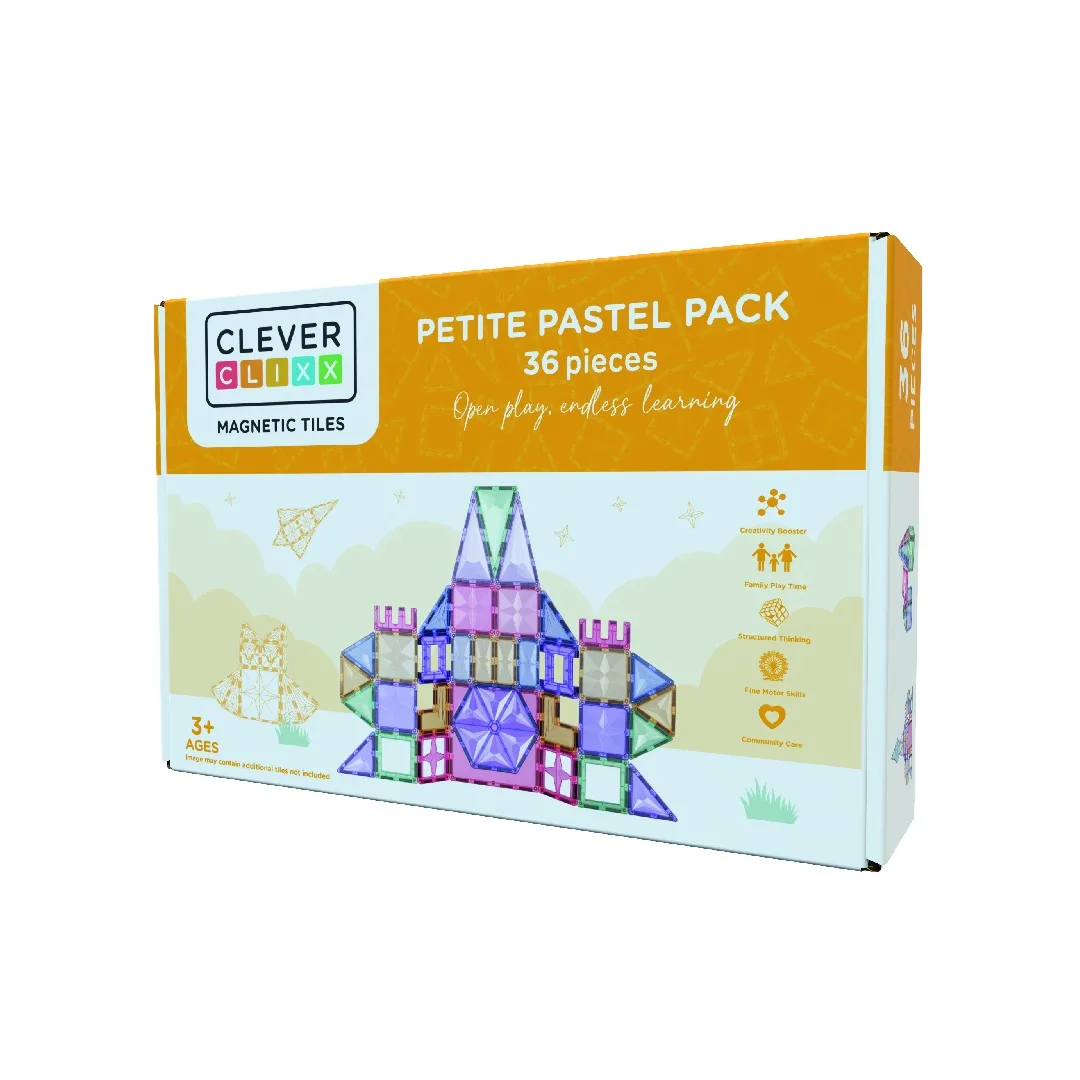 Set magnetic de construit Pastel 36 piese, Cleverclixx