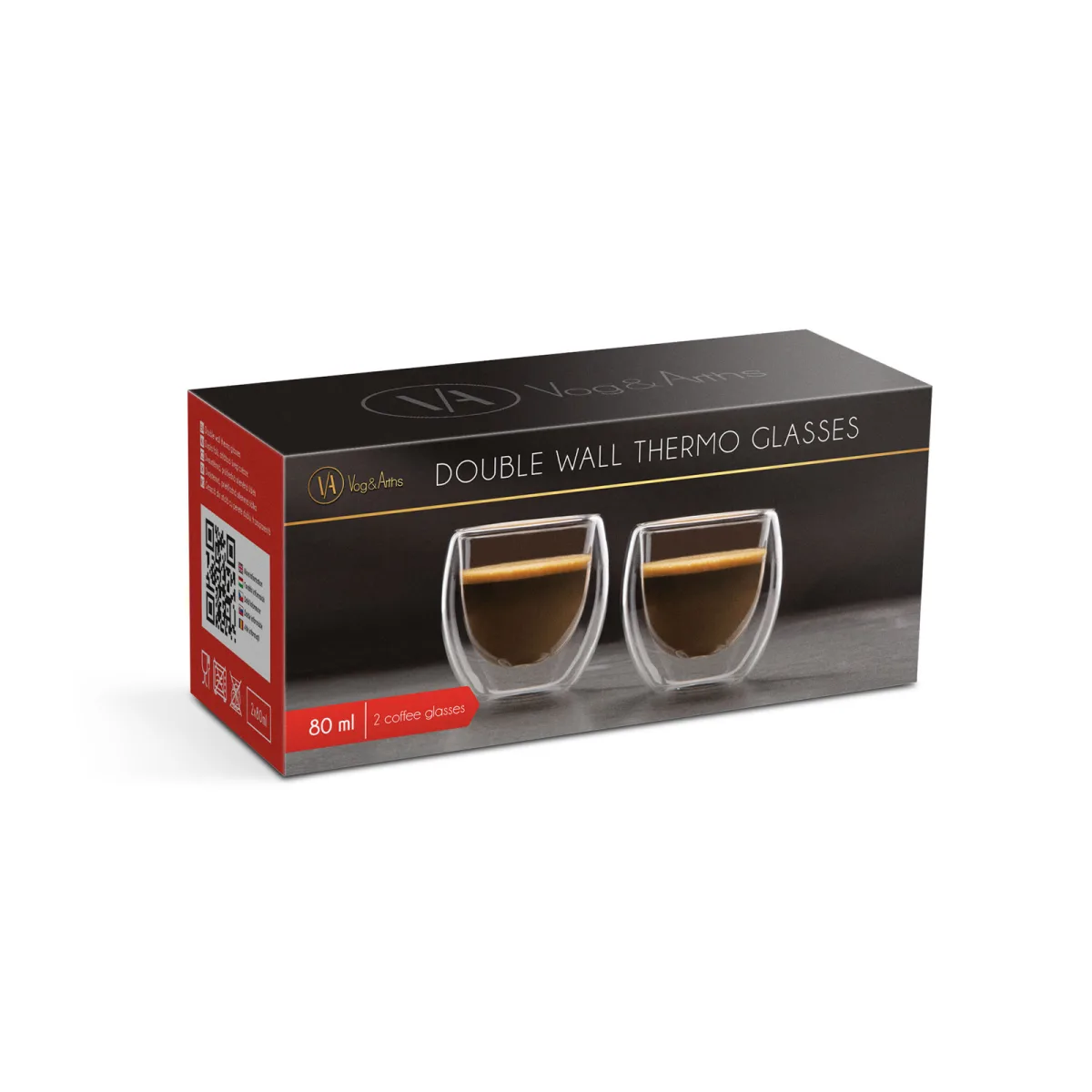 Set 2 pahare sticla dubla, 80 ml, termorezistente, espresso cafea, transparent, borosilicat - imagine 2