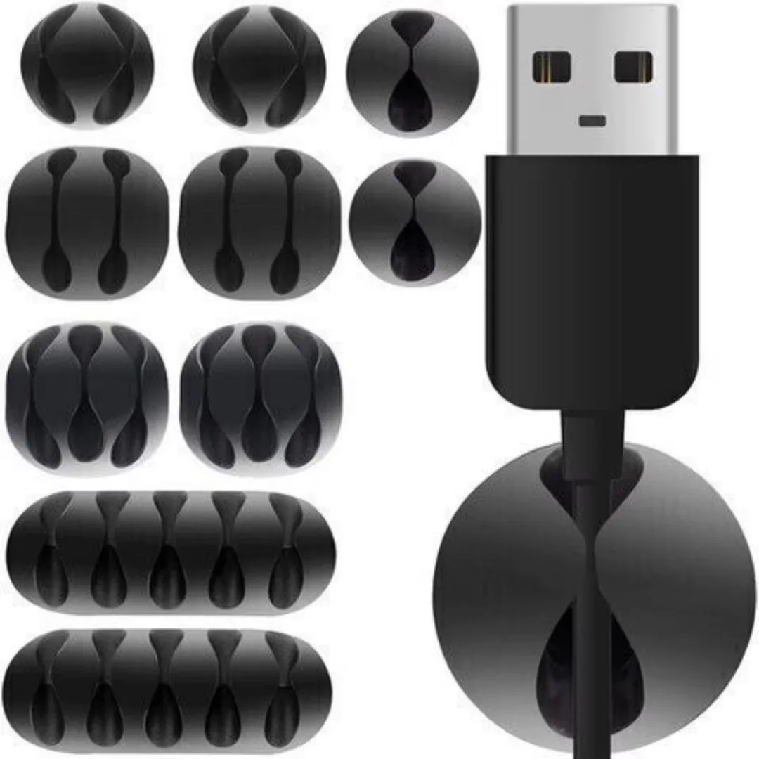 Set Macvi® suport organizare cabluri, 10 bucati, 5 dimensiuni diferite, autoadeziv, negru