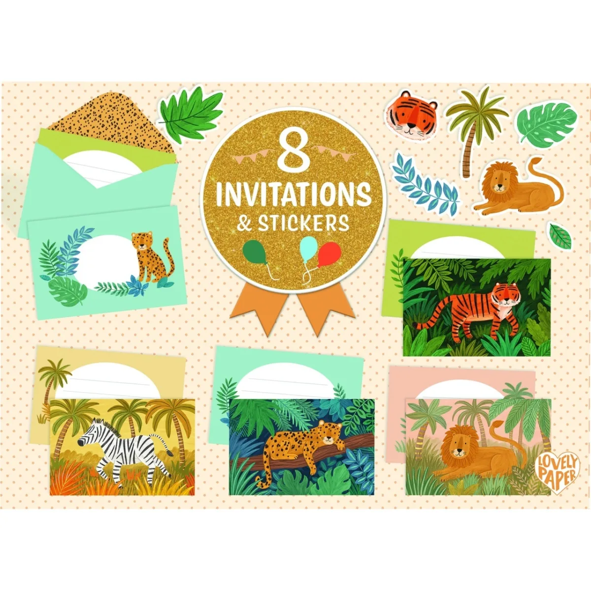 Set de invitatii cu animale din jungla, Djeco - imagine 3