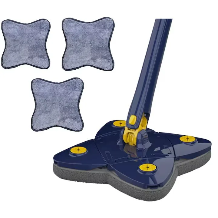 Mop cu Cap Stea Macvi® 360° Telescopic Curatare Usoara, 3 lavete Microfibra, Lungime 123 cm, Albastru/Galben