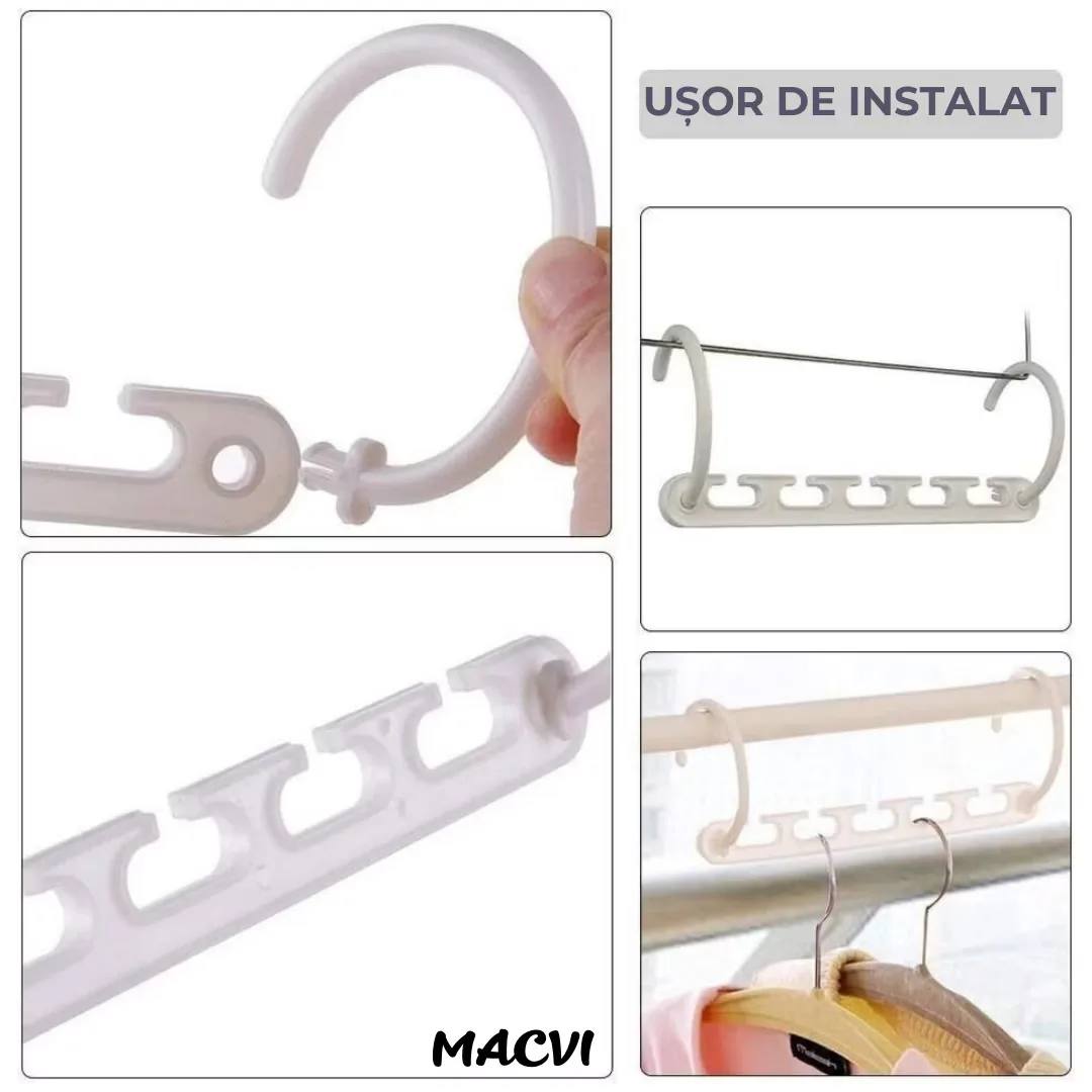 Set 8 Suporturi Agatatori Umerase 5 in 1 Macvi® pentru Organizare - imagine 2