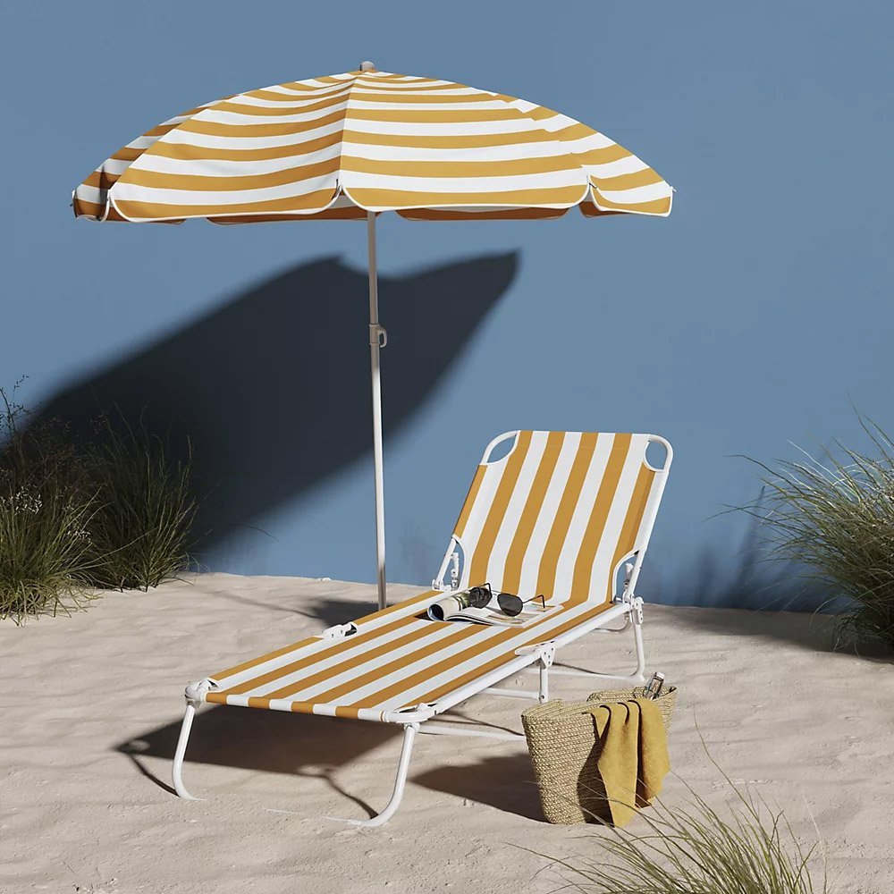 sezlong pliant sersimo, 186 x 56 cm, pentru plaja sau gradina, alb galben, capacitate 110kg 3 Sezlong pliant Sersimo, 186 x 56 cm, pentru plaja sau gradina, alb galben, capacitate 110kg - imagine 3
