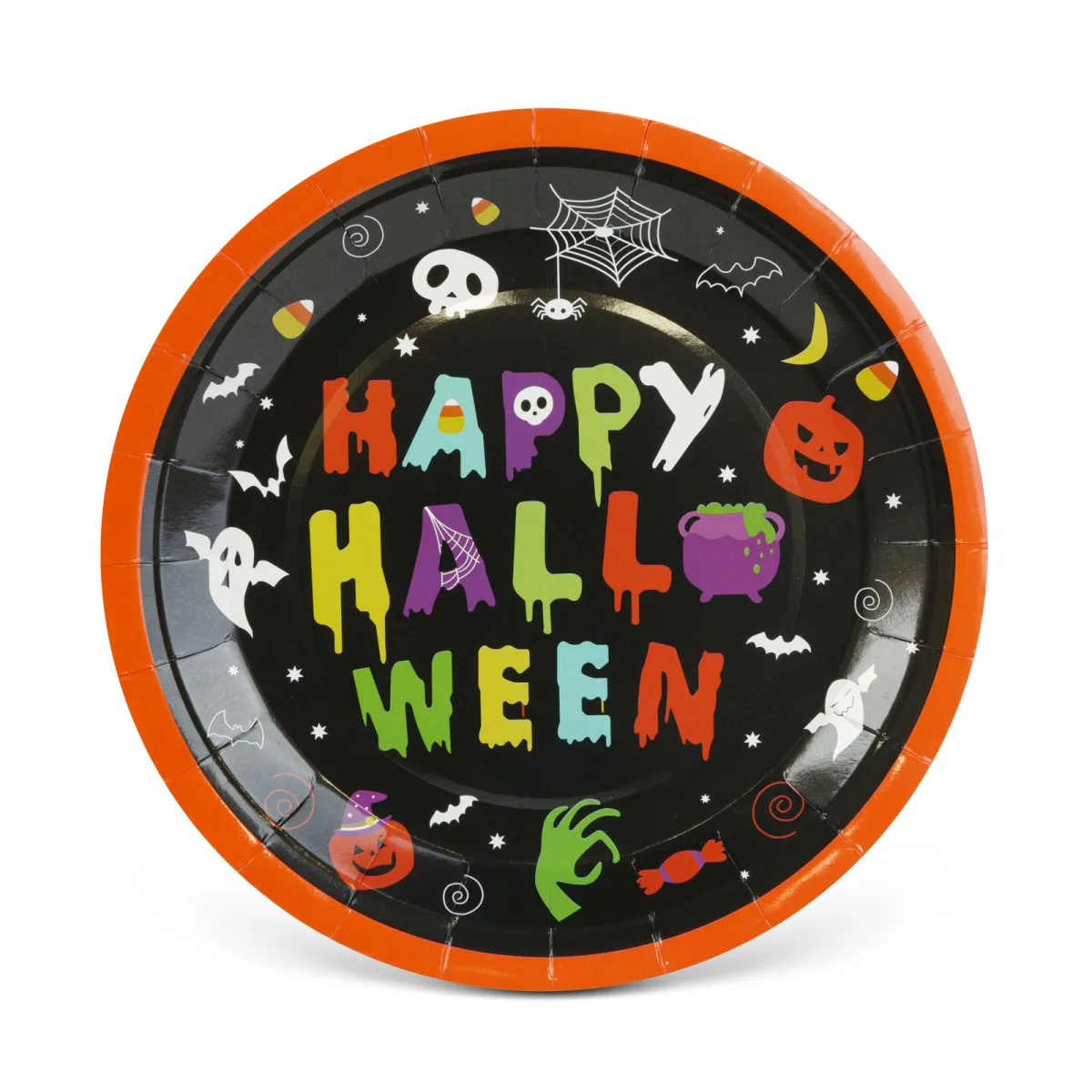 Set 8 farfurii din hartie Halloween, Happy Halloween, rotunde, 23 cm, multicolor - imagine 2