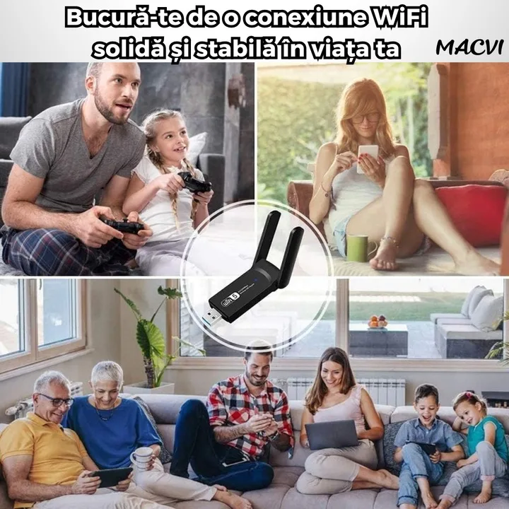 Adaptor wireless Macvi® usb 3.0 dual band 2.4 si 5 ghz 1200 mbps cu antene externe compatibil windows linux mac - imagine 3