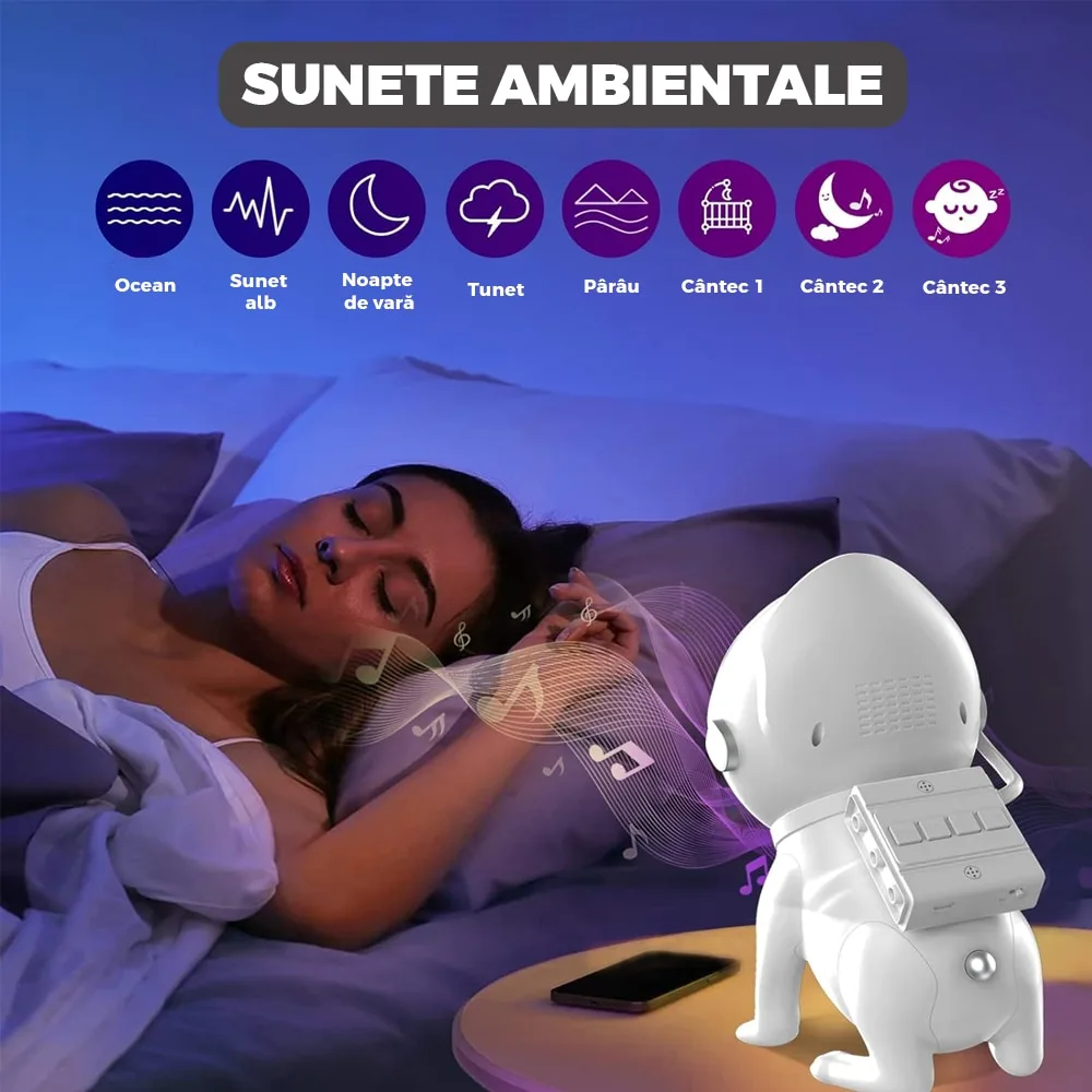 Proiector de Stele Macvi® Caine Astronaut cu Lampa de Veghe, Bluetooth, 15 Moduri de Iluminare - imagine 3