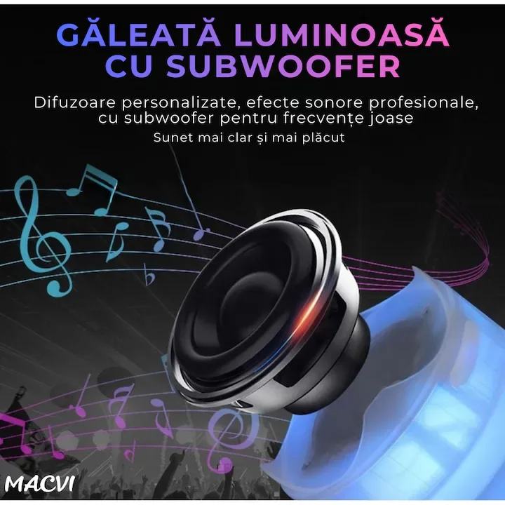 Frapiera MACVI 5 litri, boxa Bluetooth integrata, LED multicolor, plastic impermeabil - imagine 2