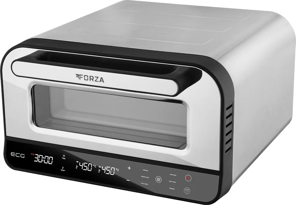 Cuptor electric pentru Pizza ECG Forza 4500, 1850 W, 450 °C, 45 litri, 5 programe, control digital, negru