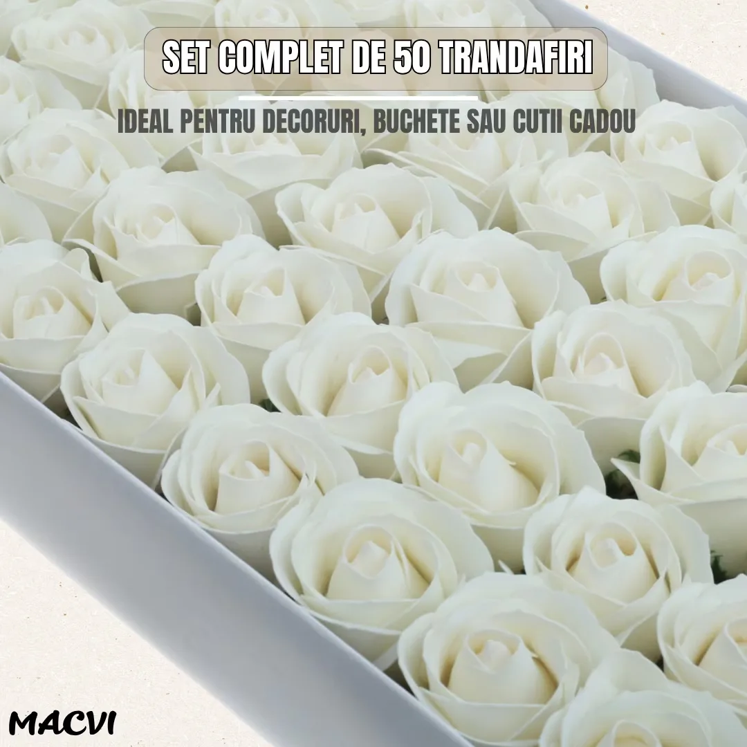 Set 50 trandafiri din sapun, 5x5 cm, calitate premium, decor si cadou elegant, Alb - imagine 2