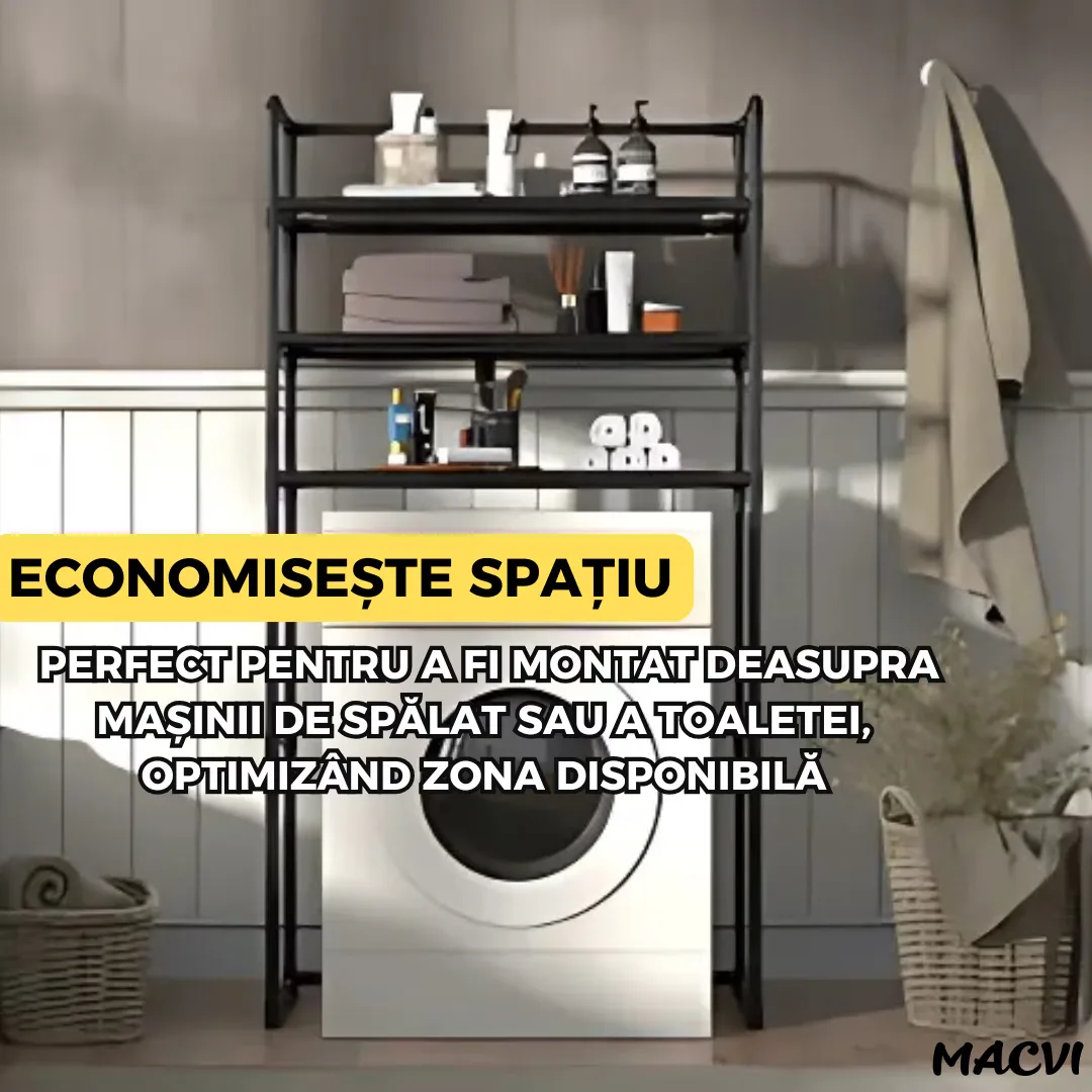 Raft modular Macvi® cu 3 polite pentru deasupra masinii de spalat, 63.5 x 30 x 154 cm, suport depozitare spatiu redus, Alb - imagine 5