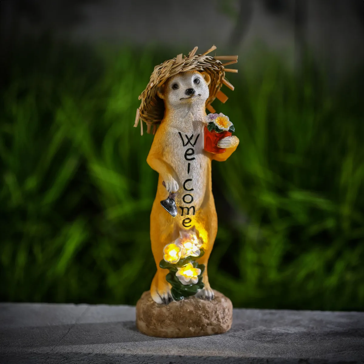 Figurina solară LED - suricate „Welcome” - LED alb cald - 30 cm