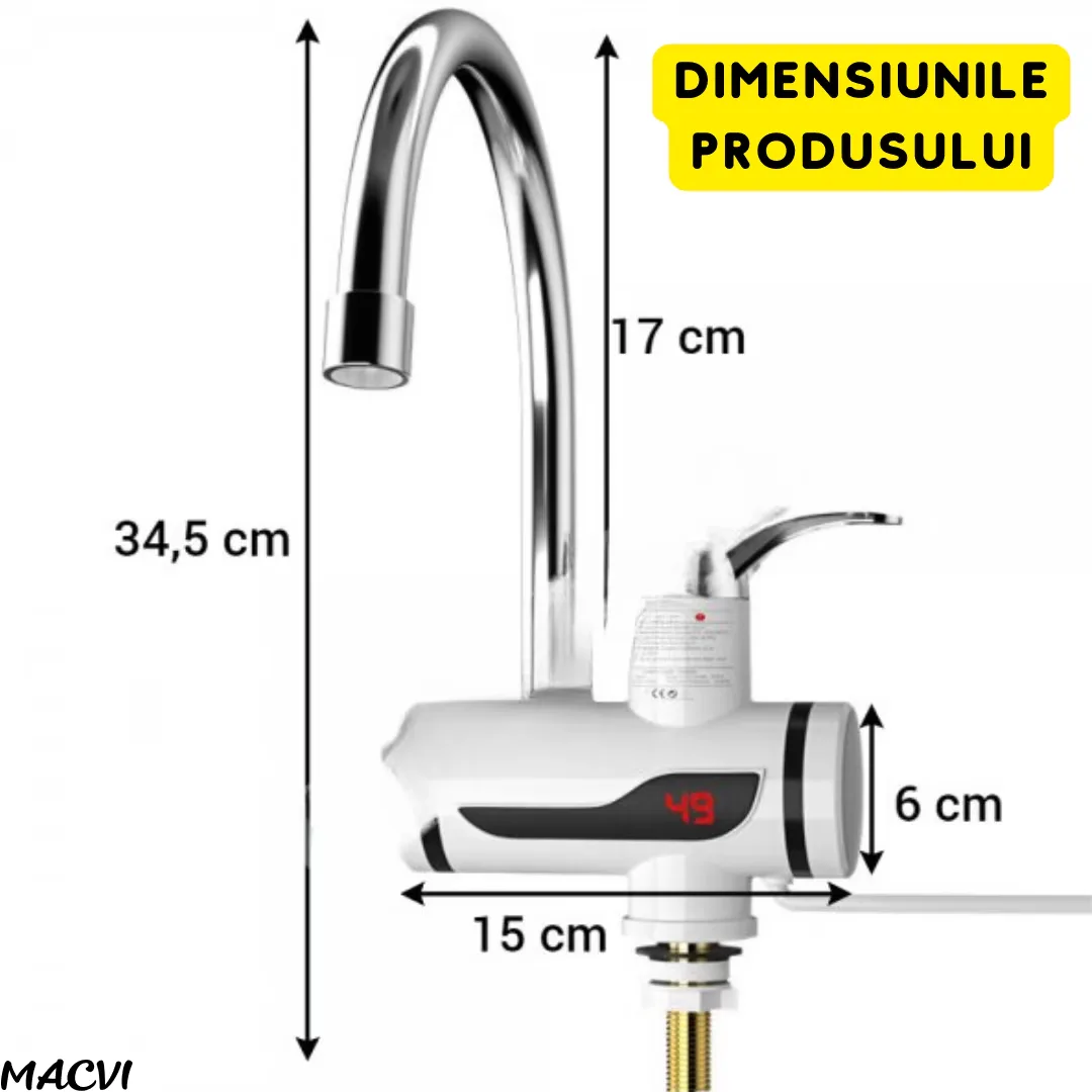 Robinet electric Model RX-00701 Macvi®, LED, apa calda instant, WSN + Filtru pentru apa, montabil pe robinet, Alb - imagine 5