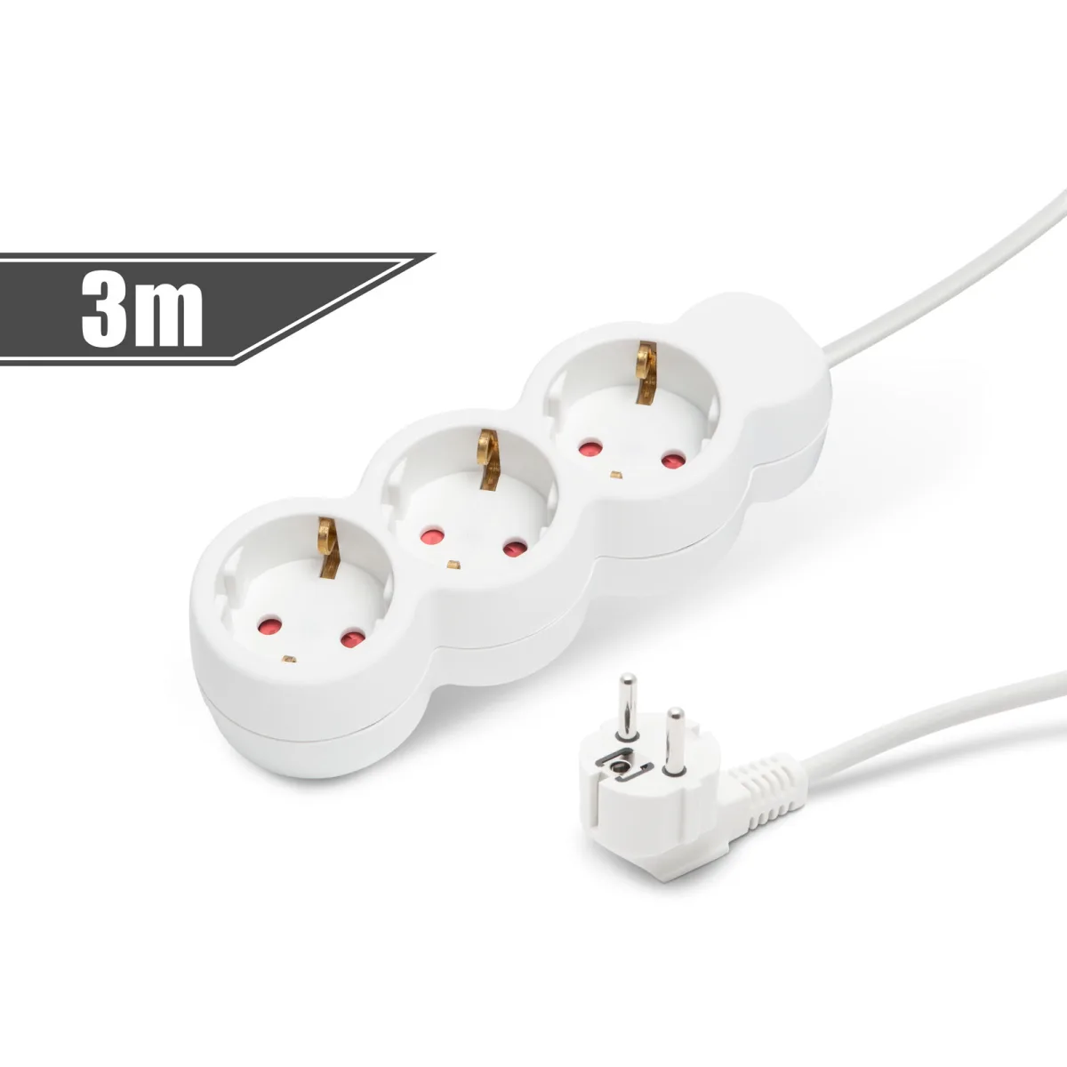 Prelungitor 3 prize Schuko, 3m, 16A, 3x1.5mm, protectie copii, stecher 90°, alb