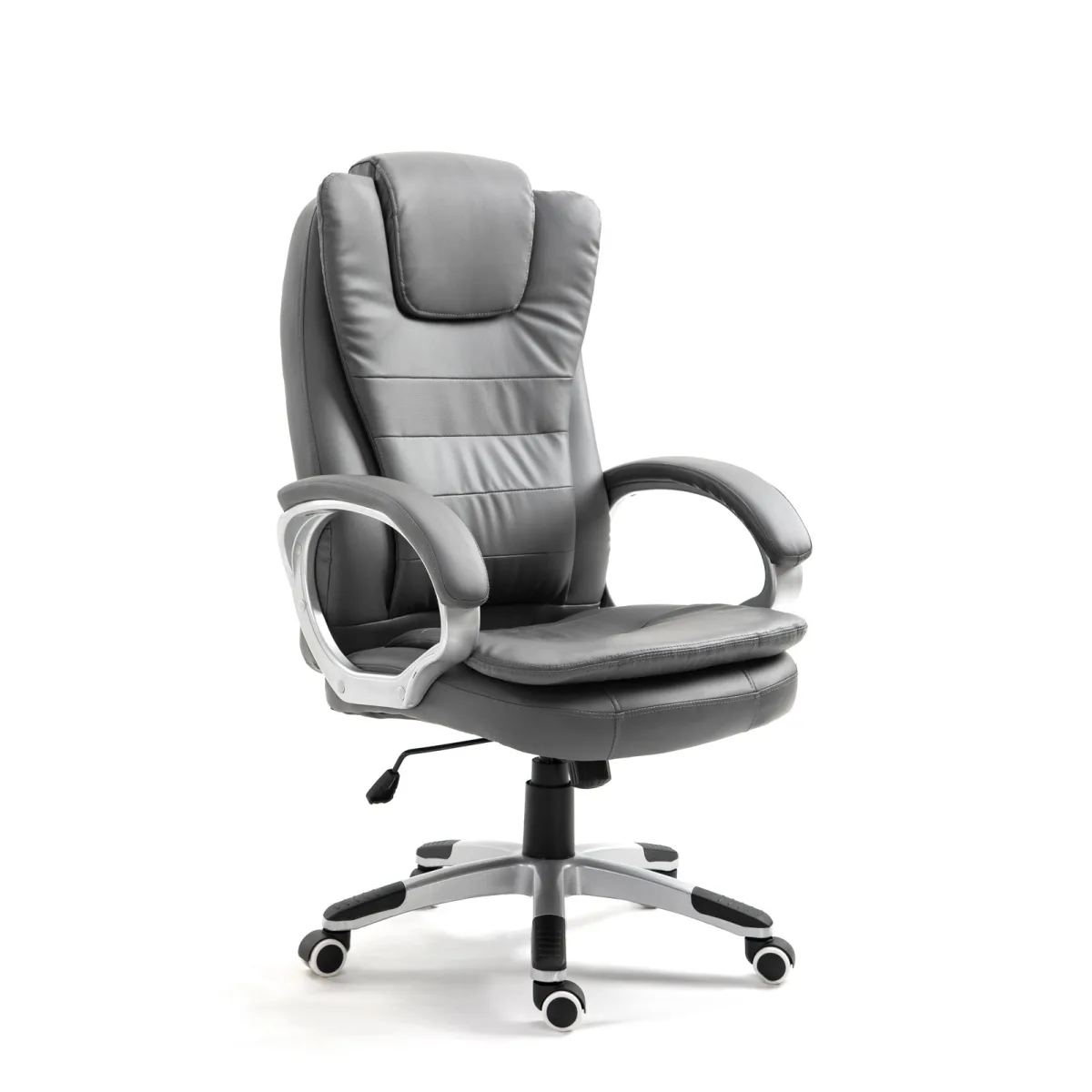 Scaun de birou ergonomic pivotant, piele ecologica, reglabil pe inaltime, gri - imagine 2