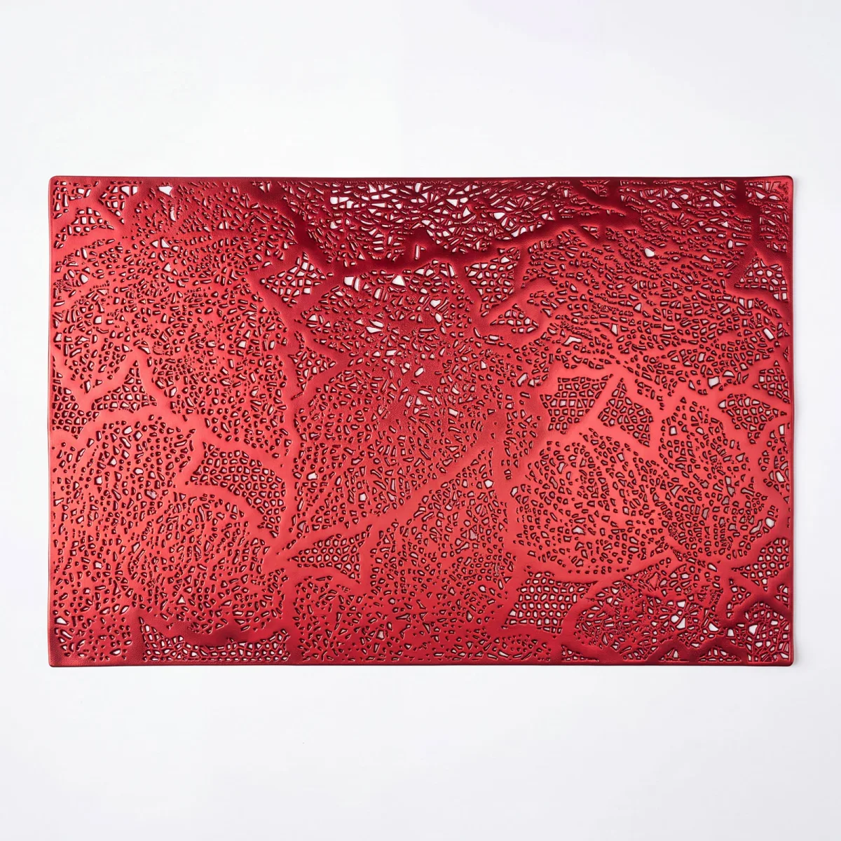Suport farfurie decorativ cu model frunze, PVC, 45 x 30 cm, rosu - imagine 2