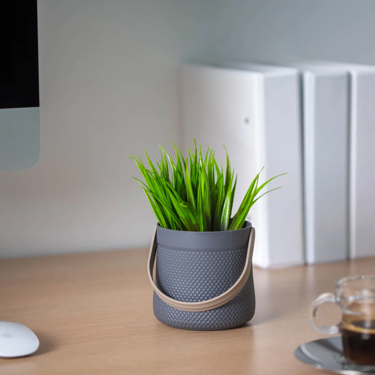 Ghiveci decorativ cos plastic 18 cm, 3 modele, pentru plante si depozitare, decor interior
