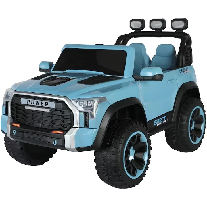 Masina Electrica 4x4 Macvi® pentru Copii 12V 7Ah EVA Lumini LED Scaun Piele Albastru