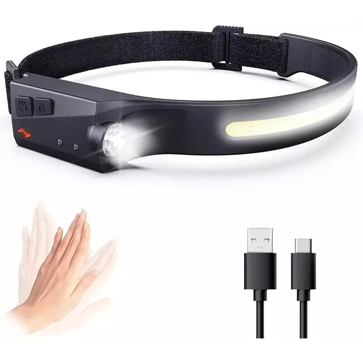 Lanterna Frontala Macvi® LED Reincarcabila USB Senzor Miscare 350 Lumeni IPX4 Acumulator pentru Camping Pescuit Reparatii - imagine 3
