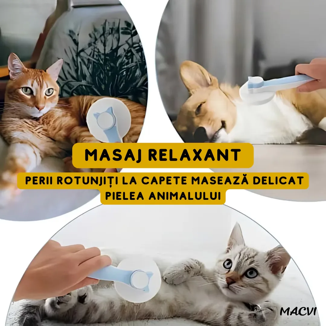 Perie auto-curatare Macvi® pentru caini si pisici, indeparteaza parul mort si incalcit, masaj pentru circulatie, tepi din otel inoxidabil, maner ergonomic - imagine 3