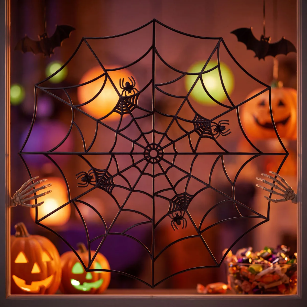 Set 4 panze de paianjen decorative Halloween, pentru colturi, 30 x 30 cm, negru