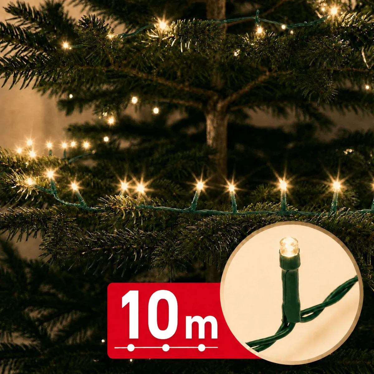 Instalatie de Craciun 10 m, 200 LED alb cald, 8 jocuri lumini, timer, IP44, cablu verde